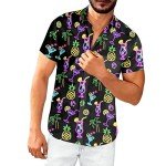 Stazary Men's Neon Hawaiian Button-Up Shirt