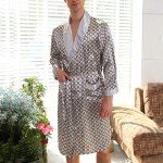 Lu's Chic Men's Satin Pajama Set Silk Bathrobe Shorts Long Sleeves Pockets Soft Kimono Robe Set Silver US 2XL (Tag5XL)