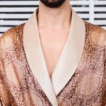 Lu's Chic Men's Satin Pajama Set Silk Bathrobe Shorts Long Sleeves Pockets Soft Kimono Robe Set Golden US XL (Tag4XL)
