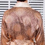 Lu's Chic Men's Satin Pajama Set Silk Bathrobe Shorts Long Sleeves Pockets Soft Kimono Robe Set Golden US XL (Tag4XL)