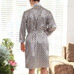 Lu's Chic Men's Satin Pajama Set Silk Bathrobe Shorts Long Sleeves Pockets Soft Kimono Robe Set Silver US 2XL (Tag5XL)