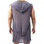 YUFEIDA Men's Robe with Hood Sheer Soft Bathrobe Lightweight Pajamas Shirt Open Front Summer Shawl Robe with Adjustable Belt, Robe Grey, X-Large