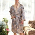 Lu's Chic Men's Satin Pajama Set Silk Bathrobe Shorts Long Sleeves Pockets Soft Kimono Robe Set Blue US L (Tag3XL)