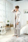 ZUEVI Men's Kimono Robe Set Silk Satin Bathrobe with Pajamas Shorts Lightweight Long Sleeve Sleepwear, &Gray&, Large