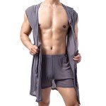 YUFEIDA Men's Robe with Hood Sheer Soft Bathrobe Lightweight Pajamas Shirt Open Front Summer Shawl Robe with Adjustable Belt, Robe Grey, X-Large