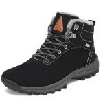 Mens Womens Winter Warm Snow Boots Slip On Waterproof Outdoor Casual Walking Hiking Shoes Black 8 Women/6.5 Men
