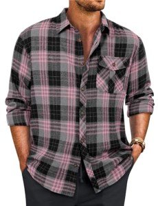 Men's Long Sleeve Plaid Flannel Dress Shirt - Pink