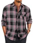 Men's Long Sleeve Plaid Flannel Dress Shirt - Pink