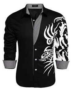 COOFANDY Men's Black Printed Long Sleeve Shirt