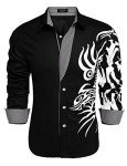 COOFANDY Men's Black Printed Long Sleeve Shirt