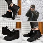 MCICI Winter Shoes Mens Snow Boots Waterproof Hiking Boots Fur Lined Warm Ankle Boots Outdoor Booties Walking Shoes Sneakers,Black,Size 10.5