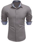 Light Grey Plaid Long Sleeve Button Down Shirt