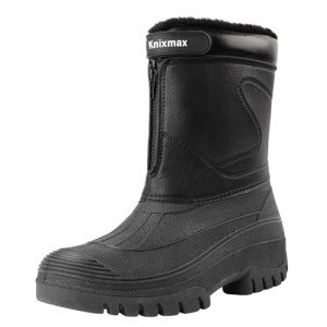 Knixmax Men's Winter Boots Waterproof Snow Shoes Mid Calf Insulated Booties Warm Outdoor Hiking Walking Skiing Boots for Men Black Size 11