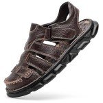 Men's Casual Leather Sports Closed Toe Sandals Outdoor Trail Walking Non Slip Fisherman Sandals Summer Breathable Handmade Adjustable Hiking Shoes Dark Brown 11