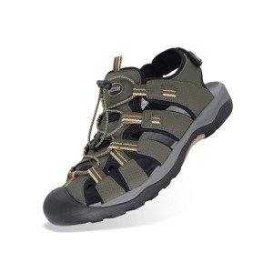 GRITION Mens Outdoor Hiking Sandals Summer Beach Closed Toe Water Sandal Waterproof Comfortable Fisherman Adventures Sport Athletic Walking Traveling Shoes Sandles, Olive 2339, 10.5