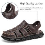 Men's Casual Leather Sports Closed Toe Sandals Outdoor Trail Walking Non Slip Fisherman Sandals Summer Breathable Handmade Adjustable Hiking Shoes Dark Brown 11