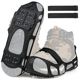Crampons Snow Ice Cleats Traction - 24 Teeth Winter Ice Grippers Crampons Walking Hiking Fishing Black for Men Women Ice Grips for Shoes and Boots Outdoor Anti-Slip