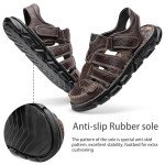 Men's Casual Leather Sports Closed Toe Sandals Outdoor Trail Walking Non Slip Fisherman Sandals Summer Breathable Handmade Adjustable Hiking Shoes Dark Brown 11