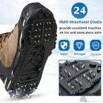 Crampons Snow Ice Cleats Traction - 24 Teeth Winter Ice Grippers Crampons Walking Hiking Fishing Black for Men Women Ice Grips for Shoes and Boots Outdoor Anti-Slip