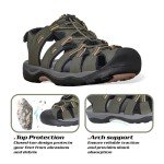 GRITION Mens Outdoor Hiking Sandals Summer Beach Closed Toe Water Sandal Waterproof Comfortable Fisherman Adventures Sport Athletic Walking Traveling Shoes Sandles, Olive 2339, 10.5
