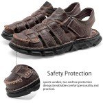 Men's Casual Leather Sports Closed Toe Sandals Outdoor Trail Walking Non Slip Fisherman Sandals Summer Breathable Handmade Adjustable Hiking Shoes Dark Brown 11