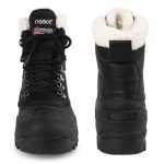 riemot Men's Winter Snow Boots Waterproof Outdoor Boots Anti-slip Comfortable Boots Warm Fur Collar Shoes for Hiking Walking Camping Lace-up Shoes Black US 10/ EU43