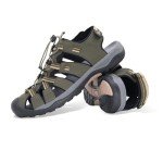 GRITION Mens Outdoor Hiking Sandals Summer Beach Closed Toe Water Sandal Waterproof Comfortable Fisherman Adventures Sport Athletic Walking Traveling Shoes Sandles, Olive 2339, 10.5