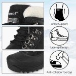 riemot Men's Winter Snow Boots Waterproof Outdoor Boots Anti-slip Comfortable Boots Warm Fur Collar Shoes for Hiking Walking Camping Lace-up Shoes Black US 10/ EU43