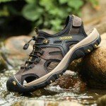 POGEPE Men Summer Sandals Closed Toe Walking Fastening Hiking Sport Shoes Leather Sandals Outdoor Beach Sandal,12 Brown