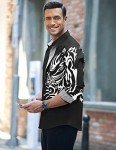 COOFANDY Men's Black Printed Long Sleeve Shirt