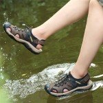 POGEPE Men Summer Sandals Closed Toe Walking Fastening Hiking Sport Shoes Leather Sandals Outdoor Beach Sandal,12 Brown