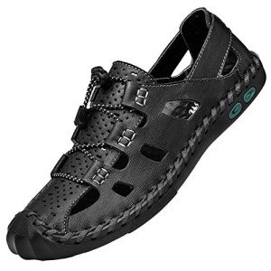 Mens Closed Toe Sandals, Sport Hiking Leather Sandals Breathable Fisherman Adjustable Shoes Summer Casual loafers for Outdoor Trail Walking