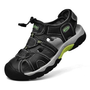 Kvdrcs Men's Summer Sport Sandals Outdoor Hiking Sandals Closed Toe Leather Athletic Lightweight Walking Casual Sandals Water Shoes, Black, 11