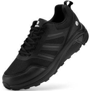 FitVille Men’s Running Shoes Wide Width Mens Sneaker Black Walking Shoes with Arch Support Extra Wide Hiking Shoes for Trekking Outdoor Sports (JetBlack, X-Wide 9)
