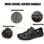Mens Closed Toe Sandals, Sport Hiking Leather Sandals Breathable Fisherman Adjustable Shoes Summer Casual loafers for Outdoor Trail Walking