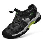Kvdrcs Men's Summer Sport Sandals Outdoor Hiking Sandals Closed Toe Leather Athletic Lightweight Walking Casual Sandals Water Shoes, Black, 11