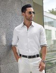 COOFANDY Men's White Chambray Button Down Shirt
