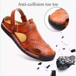 Men's Leather Sports Sandals Slippers Outdoor Hiking Shoes Beach Athletic Fisherman Walking Summer Anti-Slip Lightweight,Brown,10.5 US