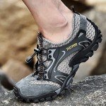 Asifn Men's Water Shoes Quick Dry Sports Aqua Shoes Soft Hiking Breathable Lightweight Outdoor Mesh Sandals Barefoot Training Walking Sneakers 10.5-11 Grey,11.05" Heel to Toe