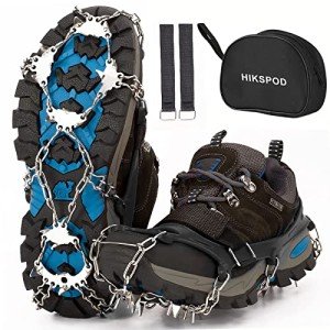 Crampons Ice Cleats for Boots Anti Slip Snow Crampons Hiking Traction Cleats 19 Steel Spikes Ice Grippers for Women Men Kids Shoes Boots Winter Outdoor Walking Climbing Jogging Hiking Fishing (Black, Large (US:8-11))