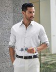COOFANDY Men's White Chambray Button Down Shirt