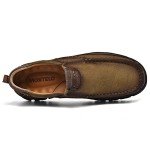 MOSTELO Mens Slip On Casual Loafers Classic Outdoor Leather Walking Hiking Shoes Comfortable for Work Office Dress Outdoor Khaki