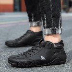 Italian Handmade High Boots Men Outdoor All-Terrain Minimalist Beck Shoes Breathable Non-Slip Casual Barefoot Shoes for Walking Hiking Driving Chukka Boots(Black,US 8.5)