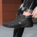 Italian Handmade High Boots Men Outdoor All-Terrain Minimalist Beck Shoes Breathable Non-Slip Casual Barefoot Shoes for Walking Hiking Driving Chukka Boots(Black,US 8.5)