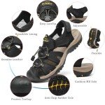 FLARUT Men's Sport Sandals Outdoor Hiking Sandals Closed Toe Leather Athletic Lightweight Trail Walking Casual Sandals Water Shoes, E-black, 11