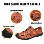Mens Closed Toe Sandals, Sport Hiking Leather Sandals Breathable Fisherman Adjustable Shoes Summer Casual for Outdoor Trail Walking
