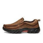 BIFINI Men's Slip-on Outdoor Walking Shoes Adventure Leather Hiking Moc Moccasin Light Brown 10