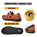 Mens Closed Toe Sandals, Sport Hiking Leather Sandals Breathable Fisherman Adjustable Shoes Summer Casual for Outdoor Trail Walking
