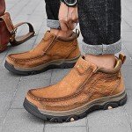 MOSTELO Mens Slip On Casual Loafers Classic Outdoor Leather Walking Hiking Shoes Comfortable for Work Office Dress Outdoor High Top Brown