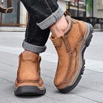 MOSTELO Mens Slip On Casual Loafers Classic Outdoor Leather Walking Hiking Shoes Comfortable for Work Office Dress Outdoor High Top Brown